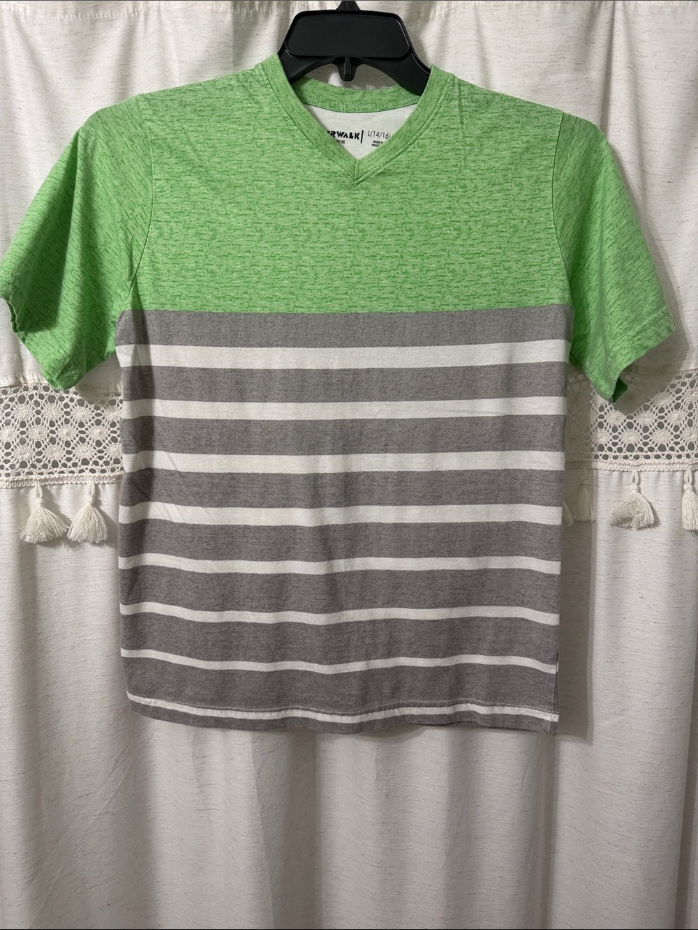 Airwalk Green and Gray Striped V-Neck Tee